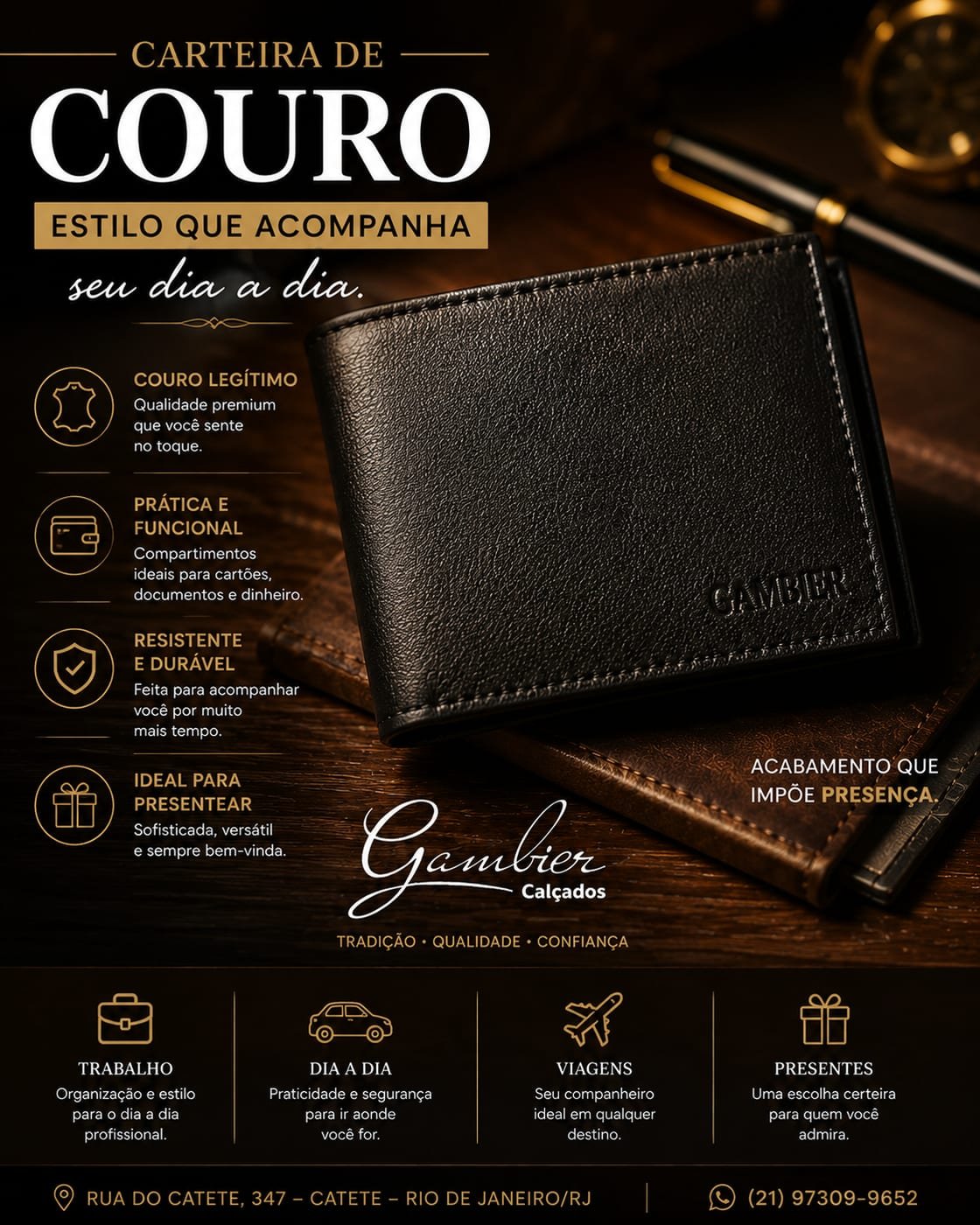 Carteira de couro disponível na Gambier